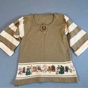 Stunning Vintage 1960s/70s Novelty Knit Top with Victorian Border Print